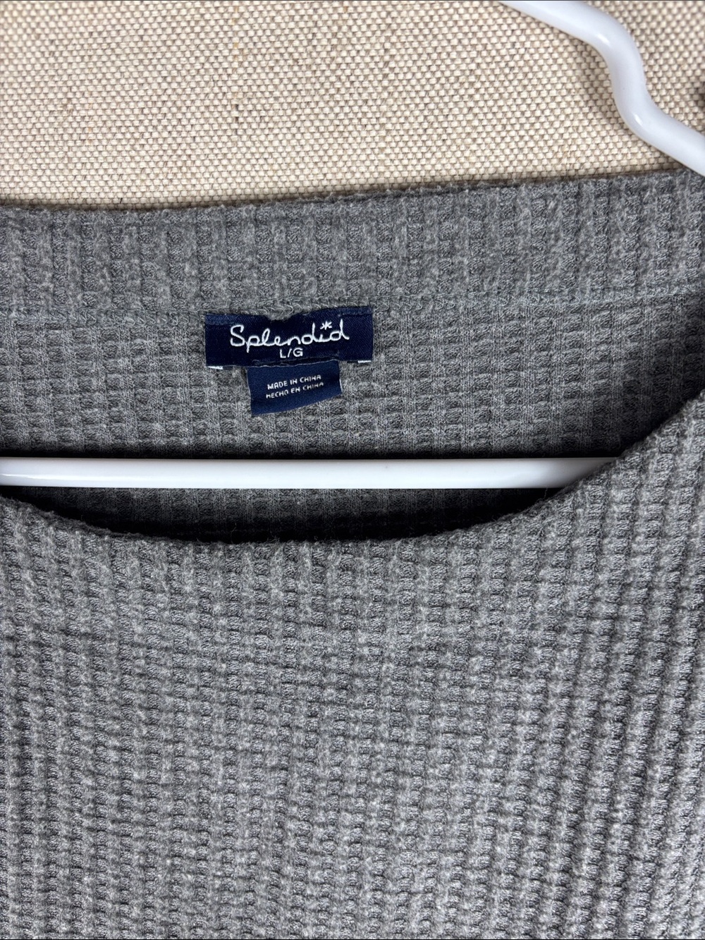 Splendid > Gray Soft Waffle Knit Long Sleeve Top Large - Picture 2 of 6